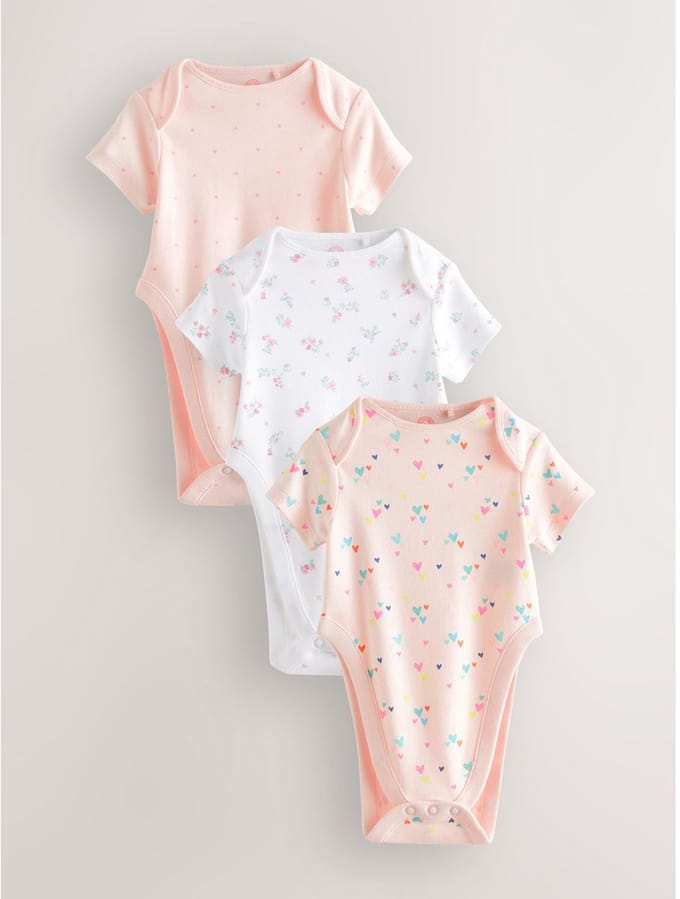 Next - Meisjes - 3 Pack Hip Dysplasia Short Sleeve Baby Bodysuits - Roze