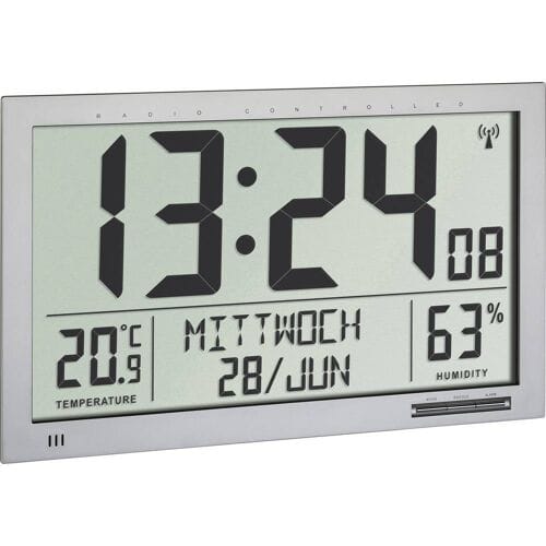 TFA Dostmann 60.4517.54 Wandklok Zendergestuurd 36.8 cm x 23 cm x 2.9 cm Zilver Groot display