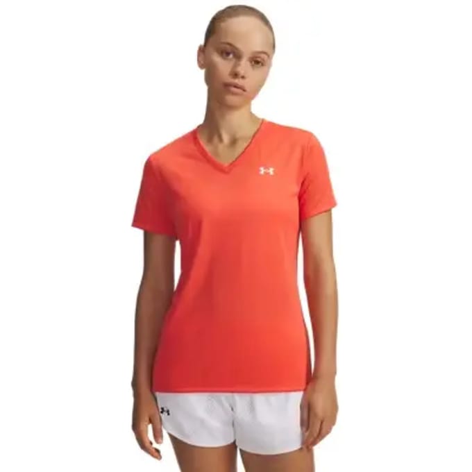 Under Armour Tech SSV- Solid-Rood Dames Sportshirt - Venom Rood - Wit