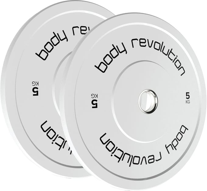 2x5kg olympische bumperplaten - wit - 5 kg - roestvrijstalen ring