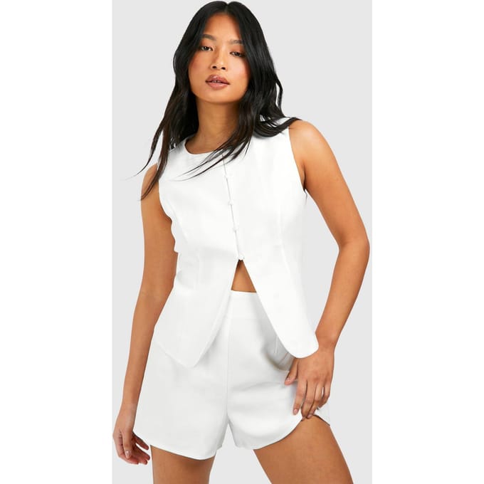 boohoo Dames Petite getailleerd vest | Ivory | Maat: 16