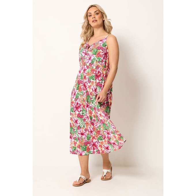 Yours Roze Tropische Midijurk Met Keyholedetail Size 48