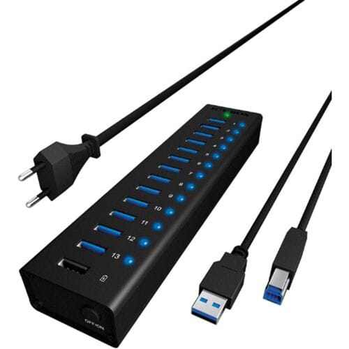 ICY BOX 70420 USB-hub 13 poorten USB-A USB 3.0 5 GBit/s Zwart