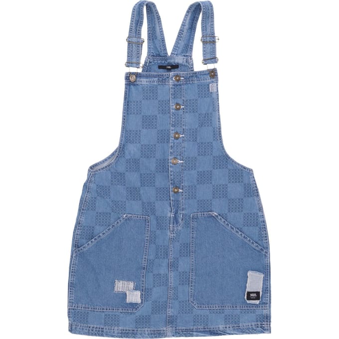 Dames W Mended Check Denim Pinafore-tuinbroek