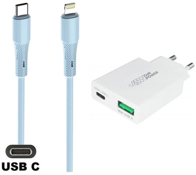 45W super snellader met 2 poorten + 1,0m USB C naar Lightning kabel. Universele PD PPS lader. Compacte GAN oplader adapter past op Apple iPhone 11, 11 Pro, 11 Pro Max, iPhone 12, 12 Mini, 12 Pro, 12 Pro Max