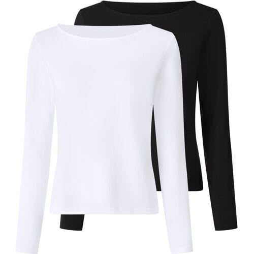 ESMARA Set van 2 dames longsleeves (Zwart/wit, XS (32/34))