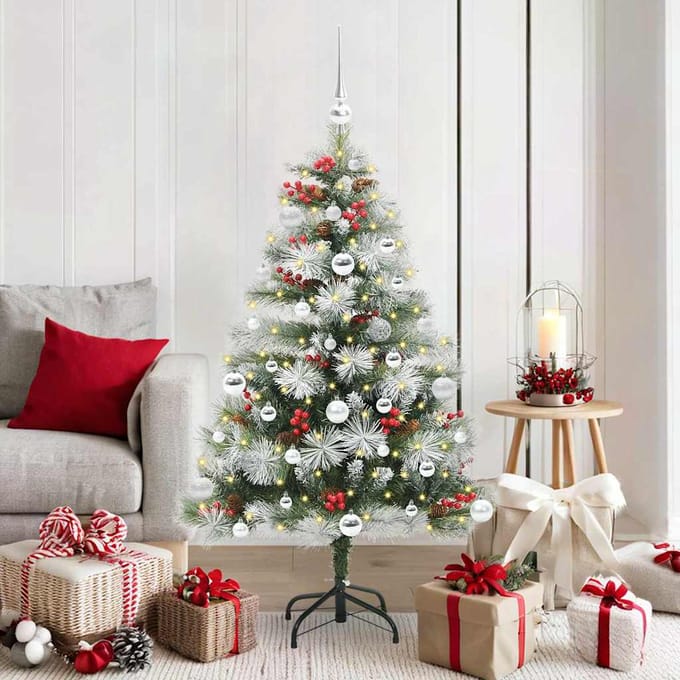 vidaXL - Kunstkerstboom - Groen - en - wit - 150 - cm - PVC - en - Metaal - en - Plastic