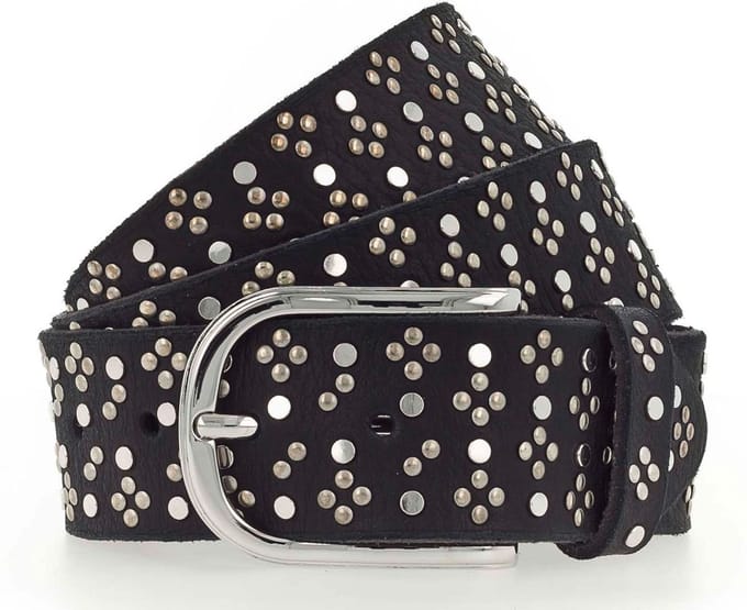 b.belt Leren Riem Tini Silver Leather Belt W75 Black Zwart