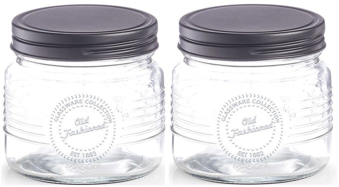 Zeller voorraadpot Old Fashioned - 2x - bewaarpot - 420 ml - 10 x 9 cm - transparant - glas