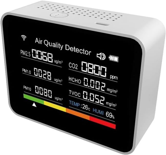 Luchtkwaliteit Tester - CO2 Meter - Binnenlucht Meten - 13 in 1 Functies - Compact Formaat - Wit