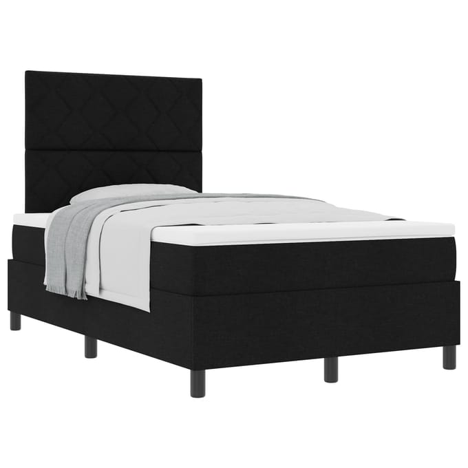 vidaXL - Boxspring - bed - met - kussen - met - hoofdeinde - Zwart - 120 - x - 200 - cm - Stof