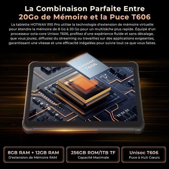 Onbreekbare Tablet HOTWAV Tab R10 Pro 20GB+256GB 10.1  Touchscreen Tablet 10080mAh Android 14 Dual SIM 4G/GPS/IP68&IP69K Zwart