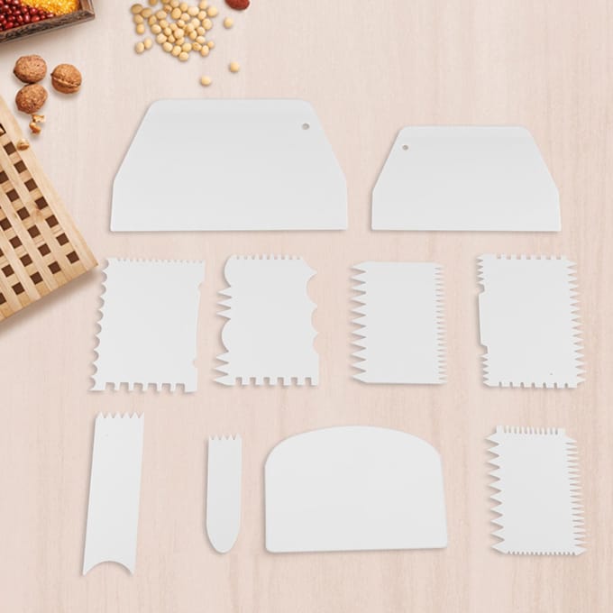 10 stuks/set Plastic Bakrand Deegschraper Snijder Gebakspatels Taartdecoratie Bakgereedschap white