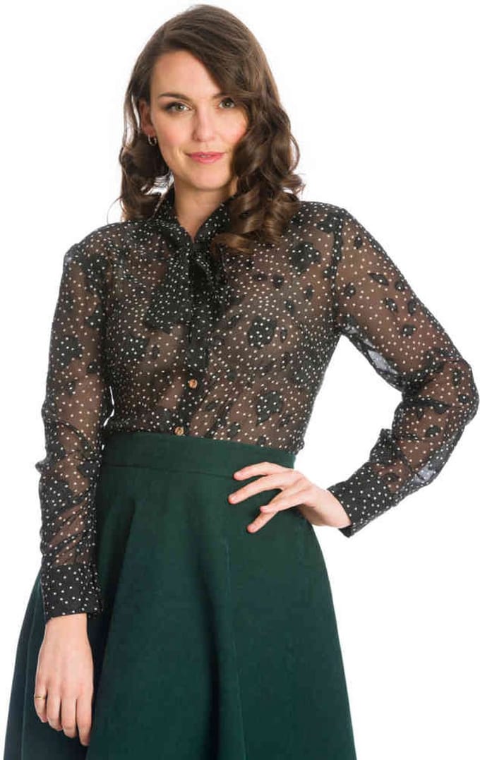 Dancing Days - ROSE PUSSY BOW Blouse - L - Zwart