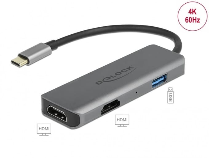 DeLOCK 87780 laptop dock & poortreplicator Bedraad USB 3.2 Gen 1 (3.1 Gen 1) Type-C Grijs