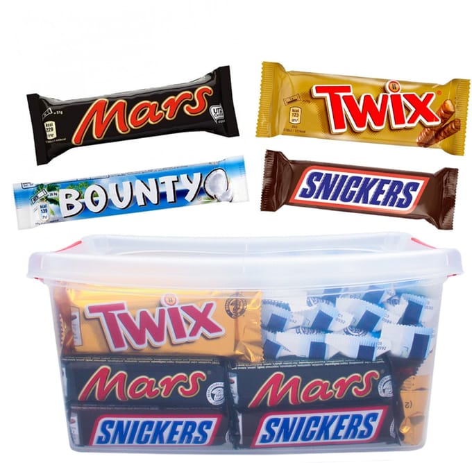 Chocolade Box met Chocoladerepen - Mars box - 48 stuks - Mars, Twix, Bounty en Snickers