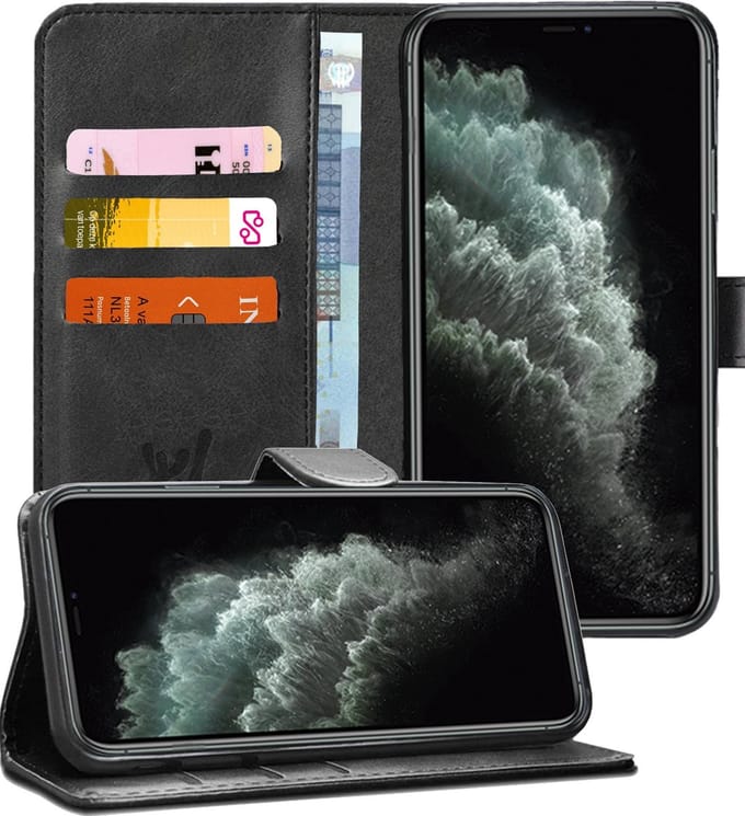 Hoesje geschikt voor iPhone 11 Pro - Book Case Kunstleer Pasjeshouder Zwart