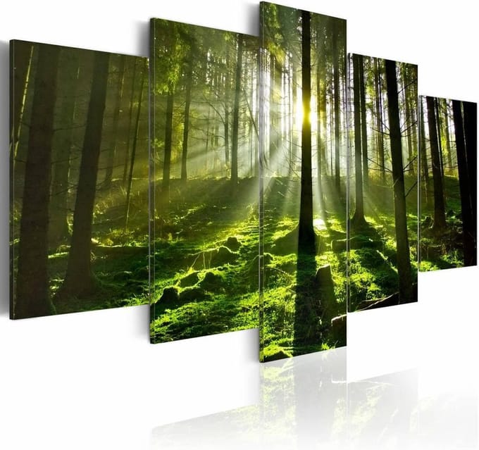 Schilderij - Peace of Mind - Bos, Groen, 5luik , premium print op canvas