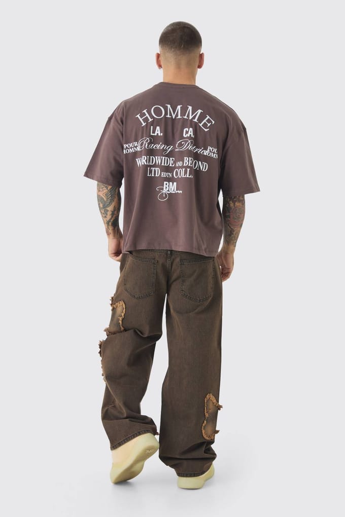 Baggy Rigid Butterfly Applique Gewassen Denim Jeans | Brown | Size 32R