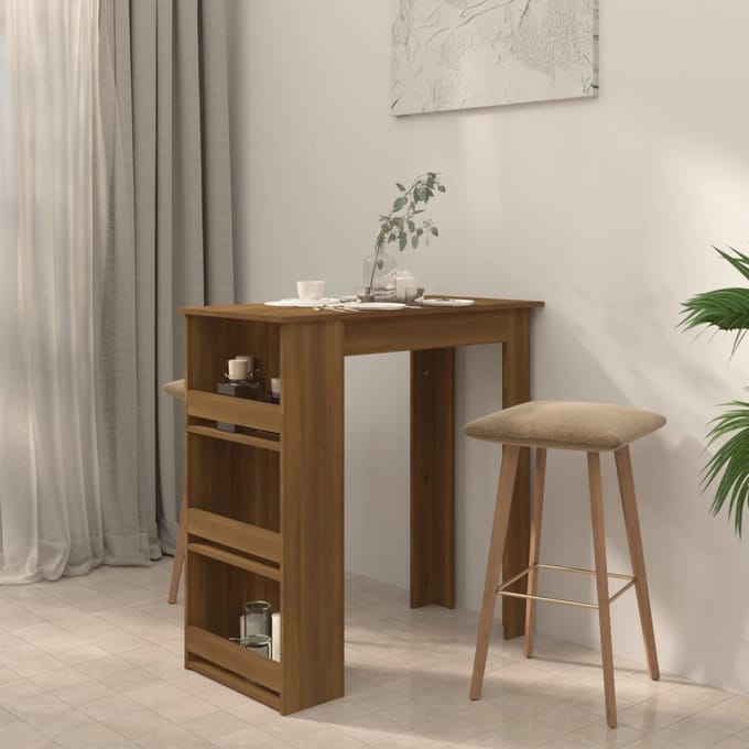 vidaXL - Bartafel - met - opbergrek - 102x50x103,5 - cm - bewerkt - hout - bruin - eiken