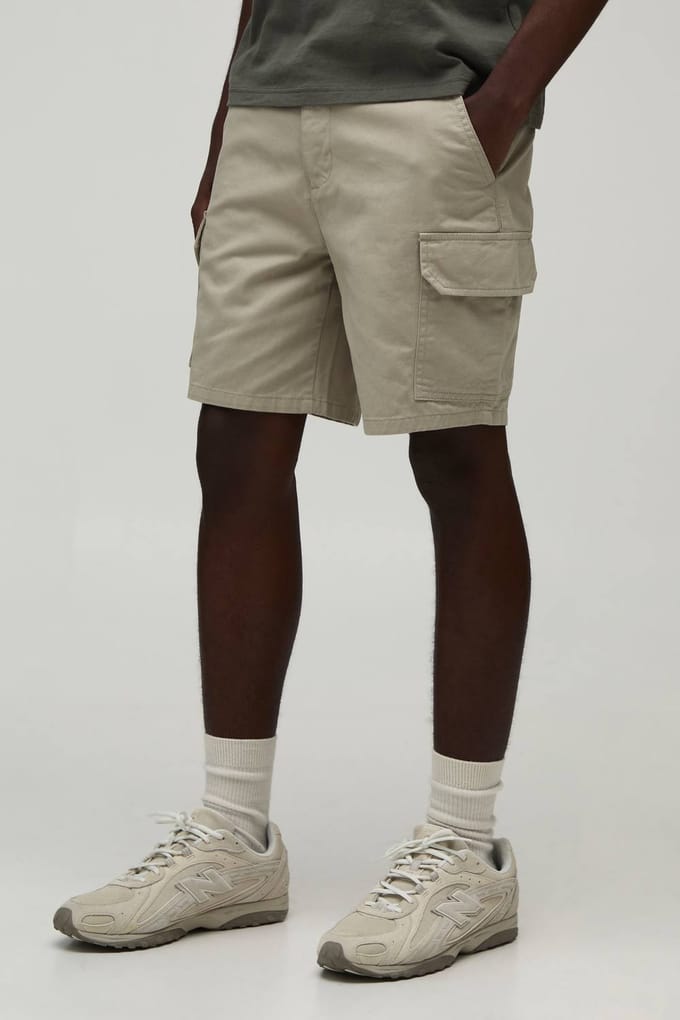 Essentiële Slim Fit Chino Shorts Met Vaste Tailleband | Stone | Size 40