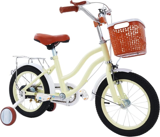 Kinderfiets - Loopfiets - Eerste fiets - Inclusief steunwielen - 14 inch - Beige