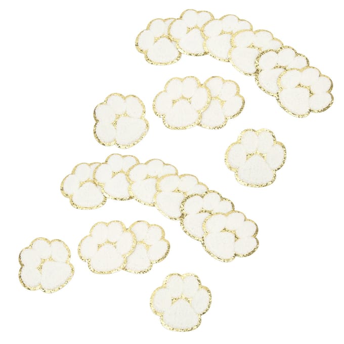 20 Pièces Patchs Thermocollants Pattes de Chat Mode Pattes de Chat Blanches à Coudre Patchs Brodés pour Sacs à Dos beige