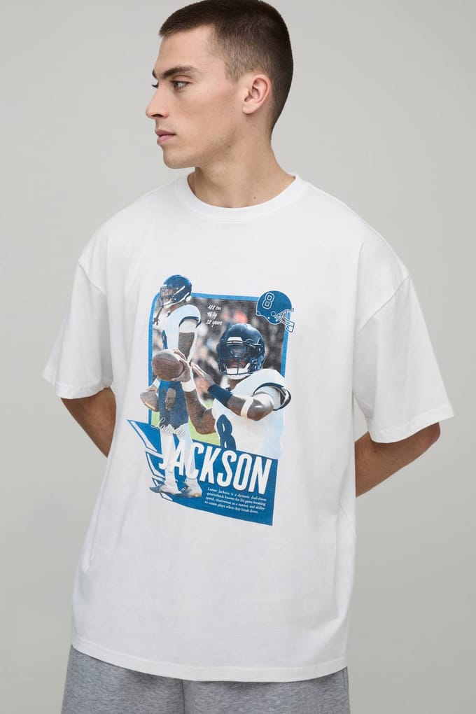 Oversized Nflpa Lamar Jackson Licentie Bedrukt T-shirt | White | Size Medium