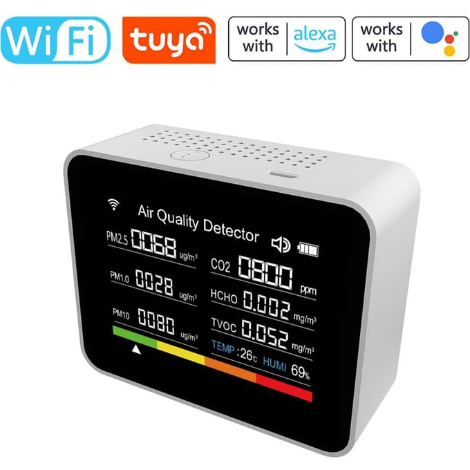 13 in 1 Tuya WIFI Intelligente Luchtkwaliteitsmonitor Binnen CO2-detector wit