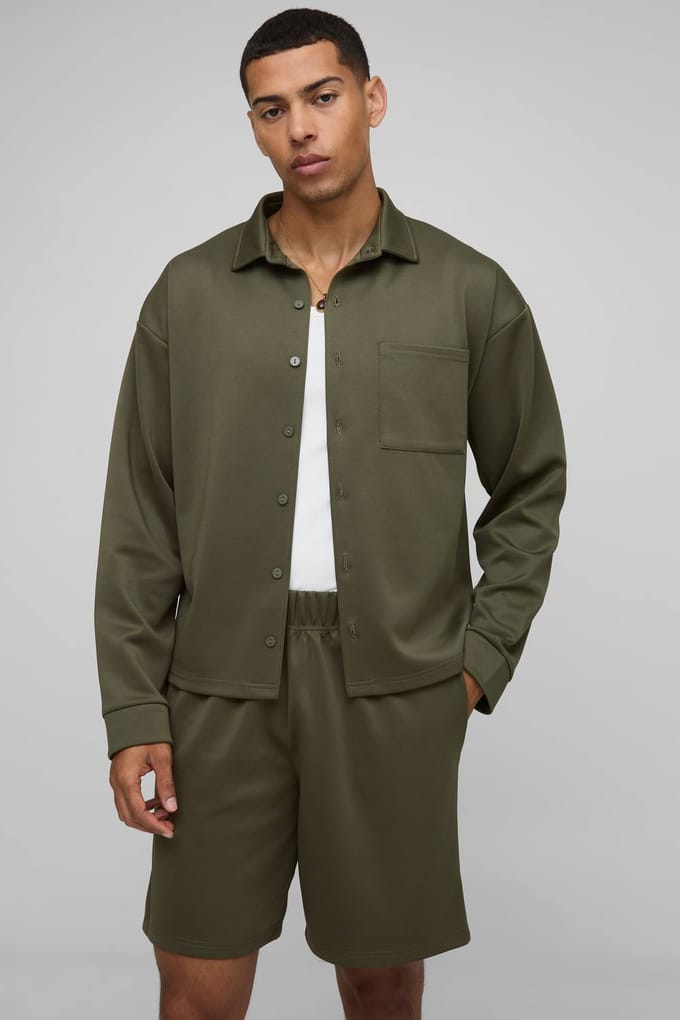 Oversized Scuba Harrington en Relaxed Short Set | Khaki | Size Medium