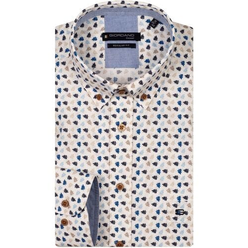 Giordano Overhemd Ivy Linnen Look Mini Leaves Pattern Button Down Navy-Multi / male