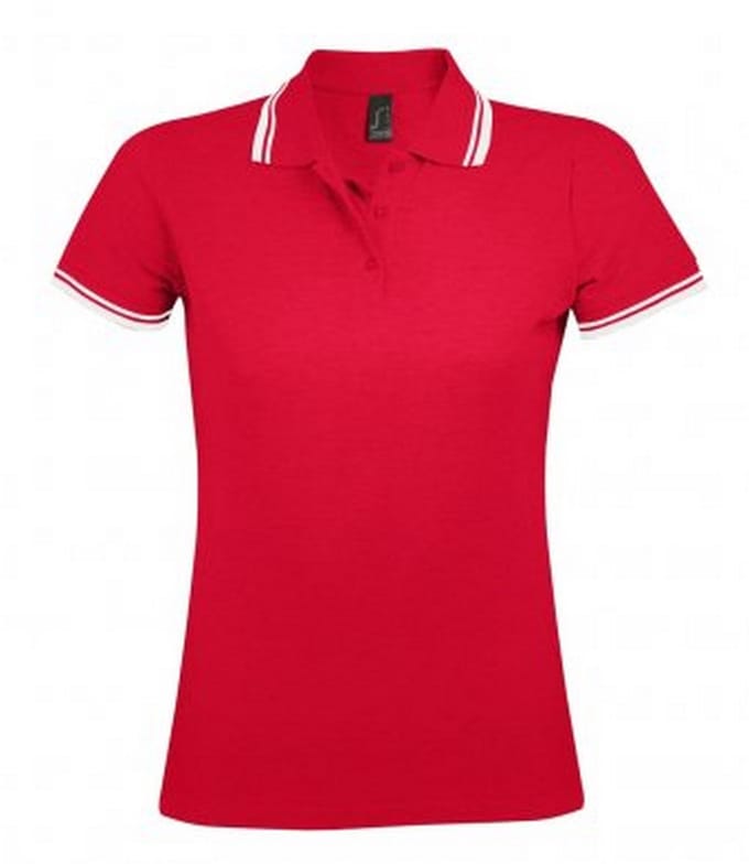 SOLS Dames/dames Pasadena getipt korte mouw Pique Polo Shirt (Rood/Wit)