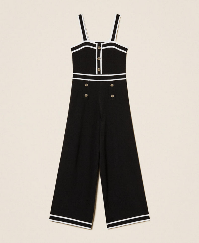 gebreide jurk met zwart-wit baby trim