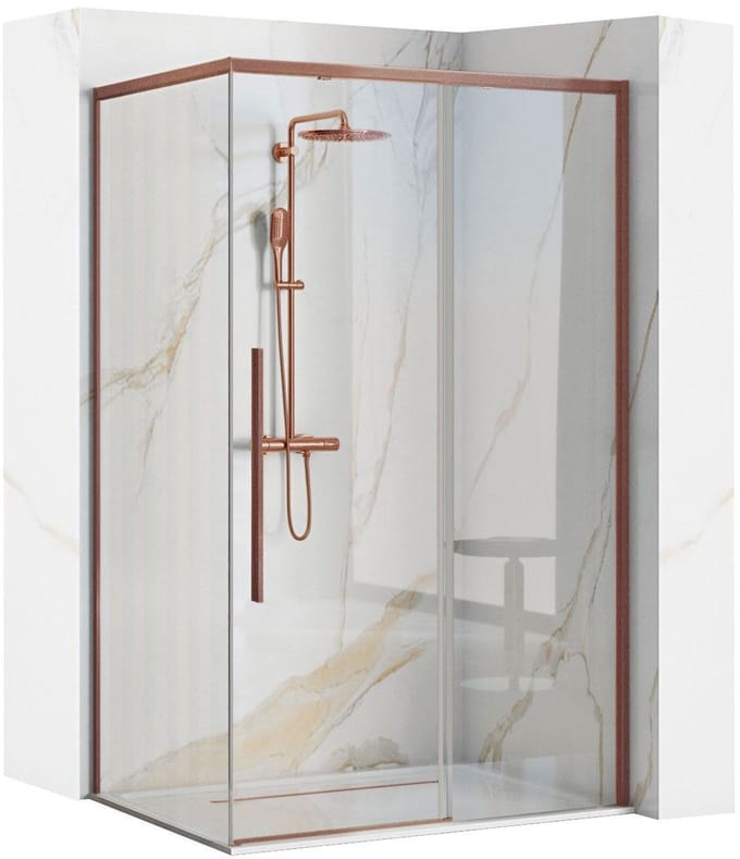 Rea Solar Brush Copper + Douchebak Savoy White 100X80 - Douchecabine - 195 Cm - Geborsteld Koper