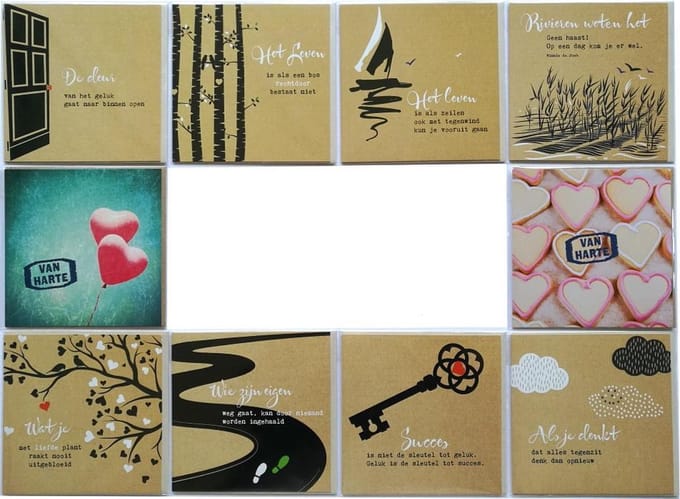 Wenskaarten - 10 Stuks - Mooie teksten - Van Harte - 14 x 14 cm - ZIN-005