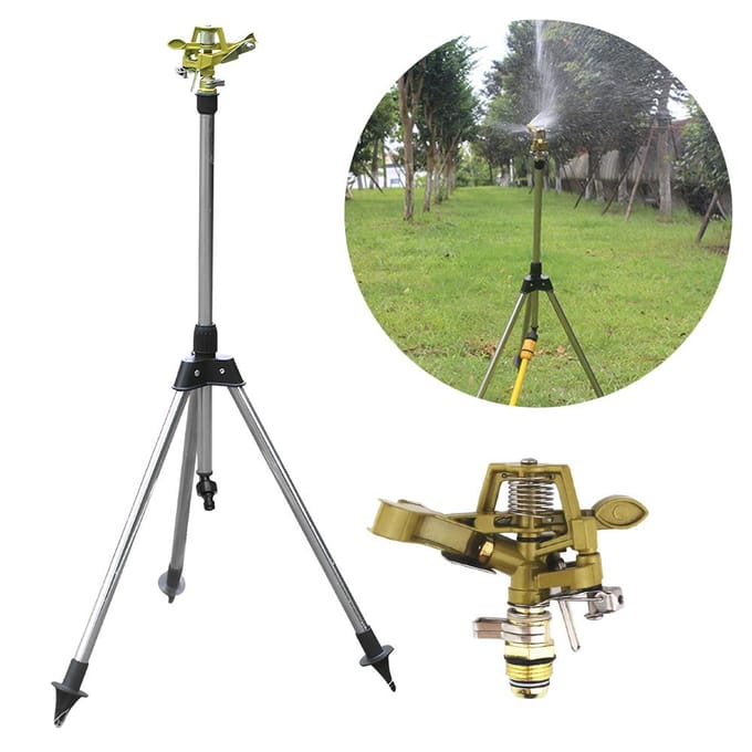 Impulssprinkler op intrekbare driepootbasis, zware zinklegering watersproeier voor tuin gazon Tripod Base beige