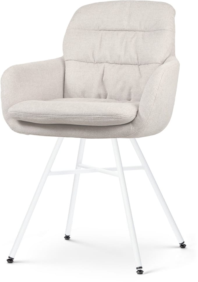 Nolon Noa-Mia Eetkamerstoel Beige - met Armleuning - Stof - Witte Poten