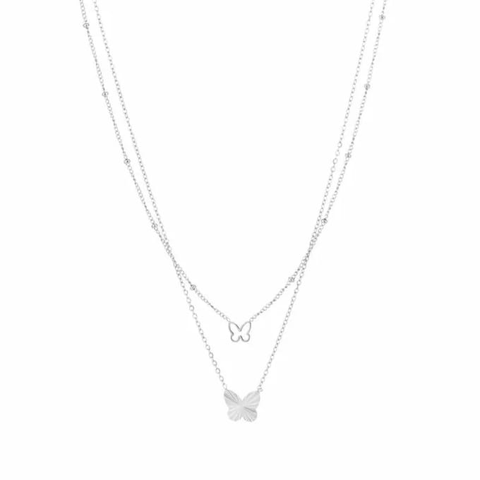 Bijoutheek Collier Dubbel Vlinders zilver