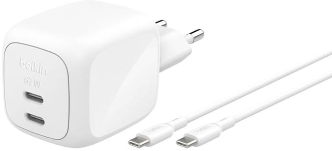 Belkin BoostCharge Pro 67 W USB-C wandlader met 2 USB-C poorten – wit - Inclusief 2m USB-C-C Kabel