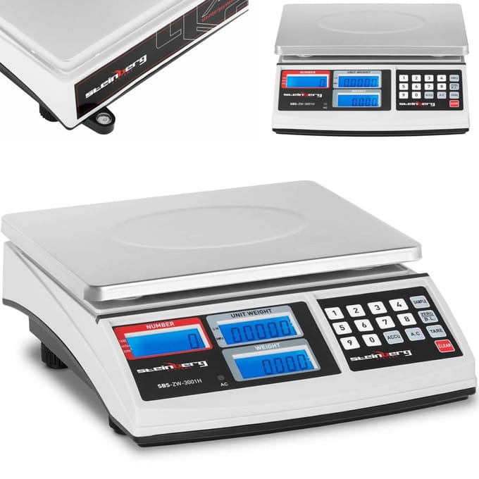 Telweegschaal - 30 kg / 1 g - 21 x 27 cm - 3 LCD - Steinberg Systems