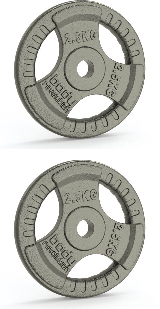 Standard gietijzeren halterschijven - grijs - 2x2,5 kg - tri-grip