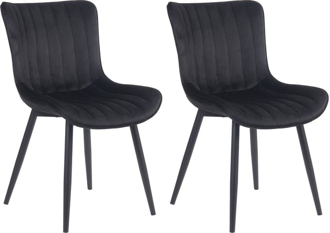 CLP Largo Set van 2 eetkamerstoelen - Zonder armleuning - Metaal frame - zwart Fluweel