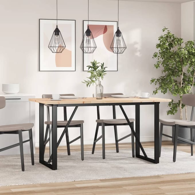 vidaXL - Eettafel - O-frame - 160x80x75,5 - cm - massief - grenenhout - en - staal