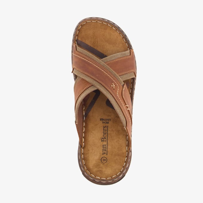 Van Beers leren slippers heren bruin - Maat 40