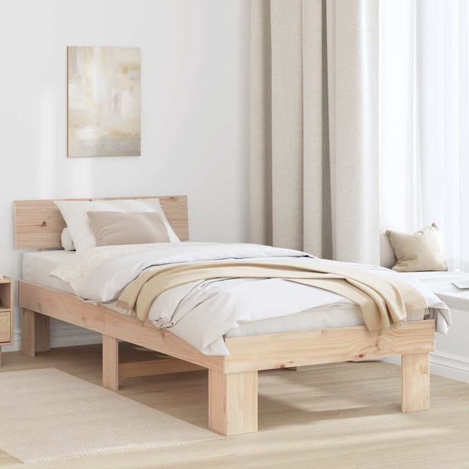 vidaXL - Bedframe - met - hoofdeinde - Naturel - 80 - x - 200 - cm - Massief - grenenhout