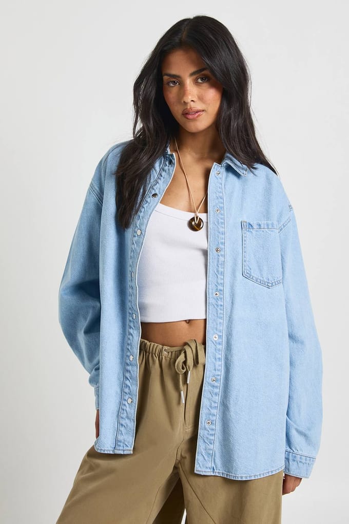 boohoo Dames Oversized Denim Overhemd | Gebleekt | Maat: 34