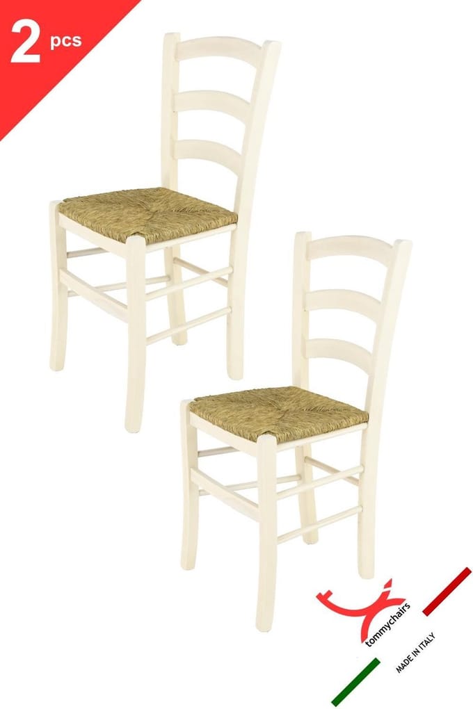 Tommychairs Venice - Eetkamerstoelen - Set van 2 - Wit - Rotan & Hout