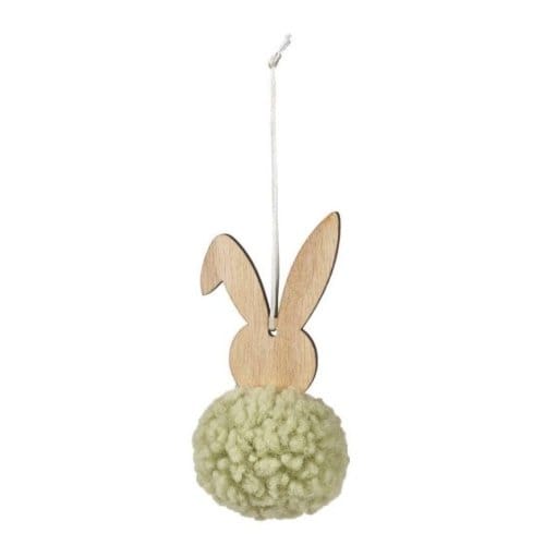 Houten hanger pasen popom haas, kleur assorti
