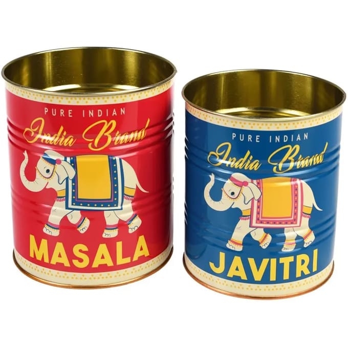 RexLOndon Retro Storage Tins - Bewaarblikken Medium - Masala en Javitri - Rood/Blauw