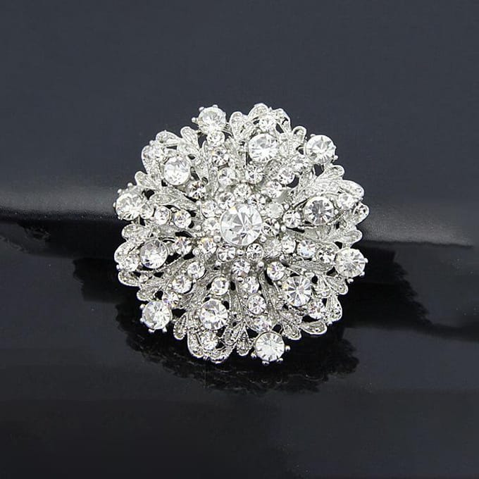 Strass Diamant Rond Broche Corsage Cour Métal Fleurs Vêtements Accessoires or